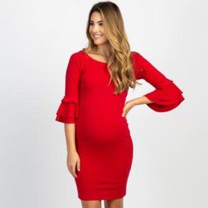 Elegant Red Ruffle Sleeve Dress